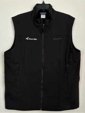 Patagonia Men's XL Hybrid Soft Shell Vest Black Company Logo Sun & Ski Full Zip